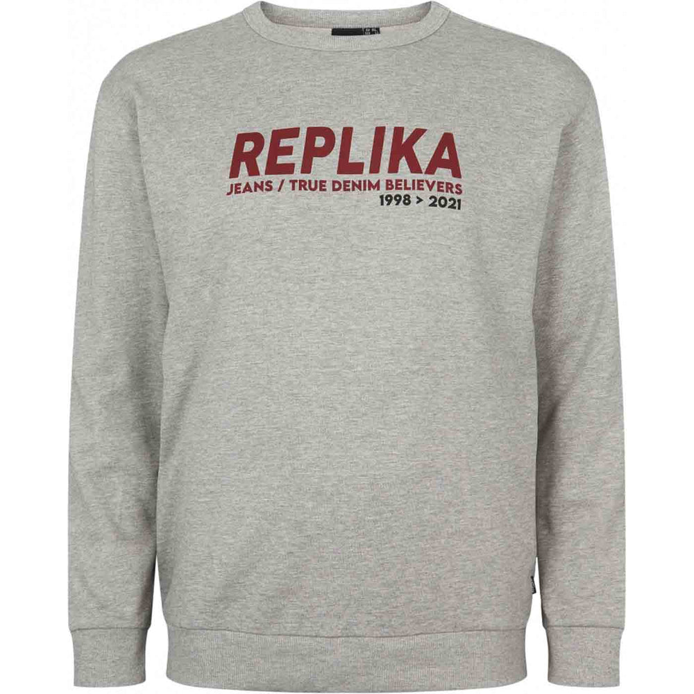 Graues Sweatshirt Übergröße Herren von Allsize mit rotem REPLIKA Print und Bund am Saum