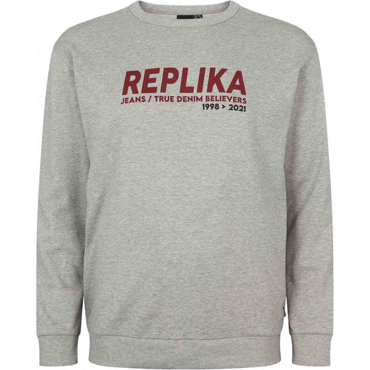 Graues Sweatshirt Übergröße Herren von Allsize mit rotem REPLIKA Print und Bund am Saum