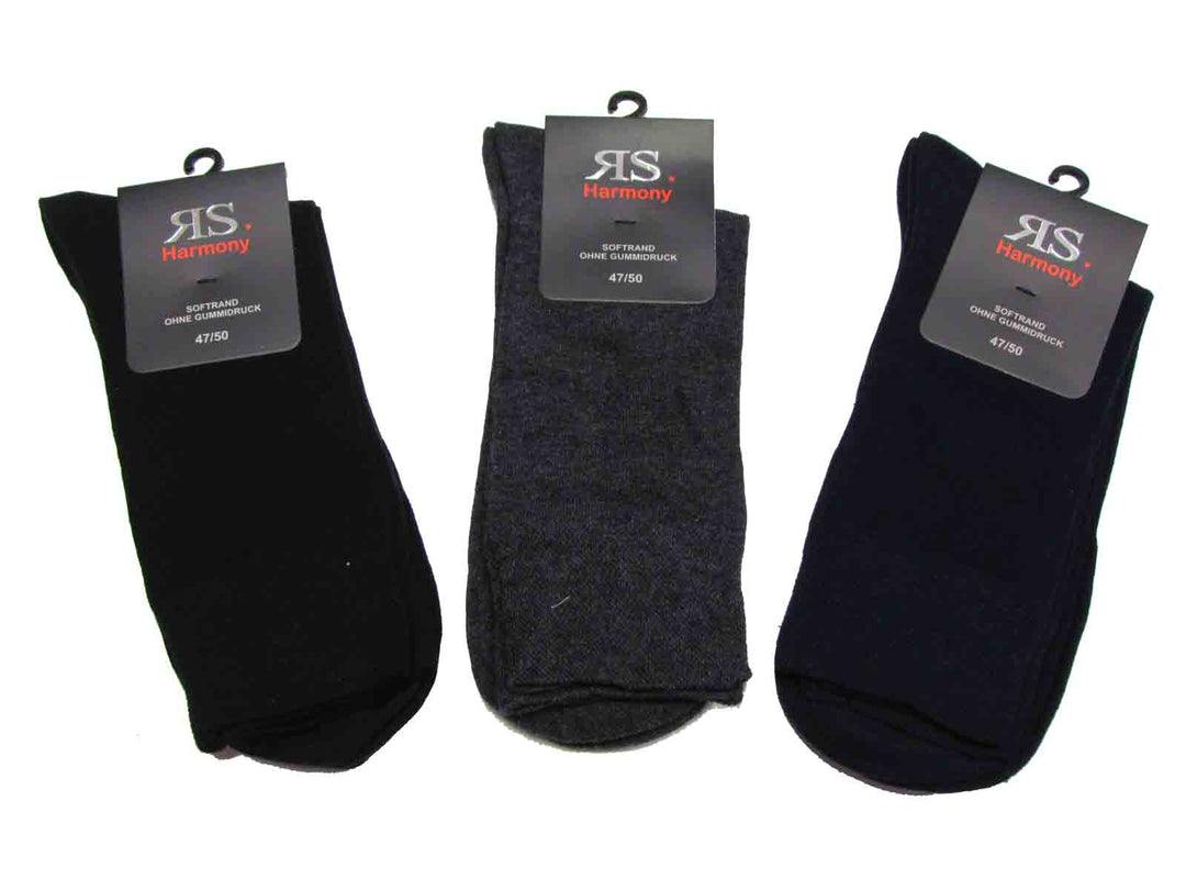 Drei Paar Riese Socken ohne gummi herren in Schwarz, Dunkelgrau und Dunkelblau für hohen Tragekomfort