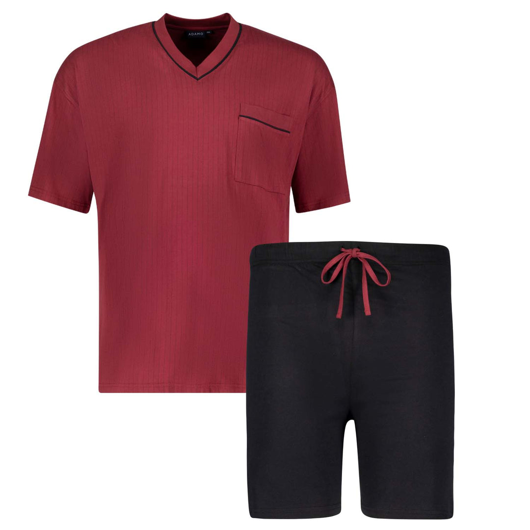 Adamo schlafanzug herren kurz in rot und schwarz mit kurzarmshirt und shorts