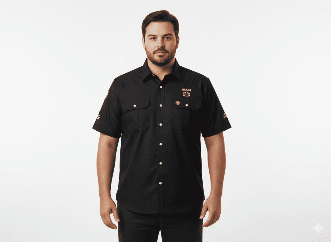 Kamro kurzarmhemd herren in schwarz mit Brusttaschen und Knopfleiste für lässigen Stil