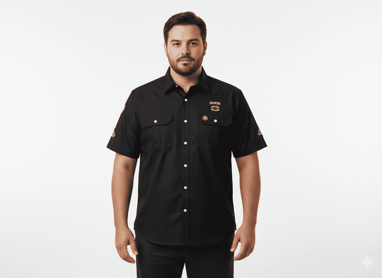 Kamro kurzarmhemd herren in schwarz mit Brusttaschen und Knopfleiste für lässigen Stil