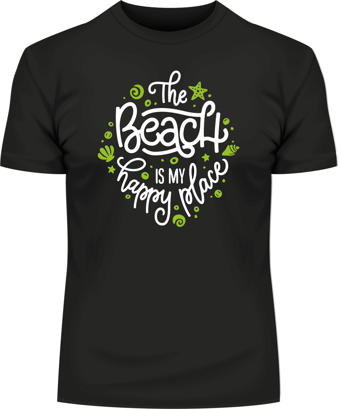Schwarzes BigTiger T Shirt Herren mit weiß-grünem Print The Beach is my happy place
