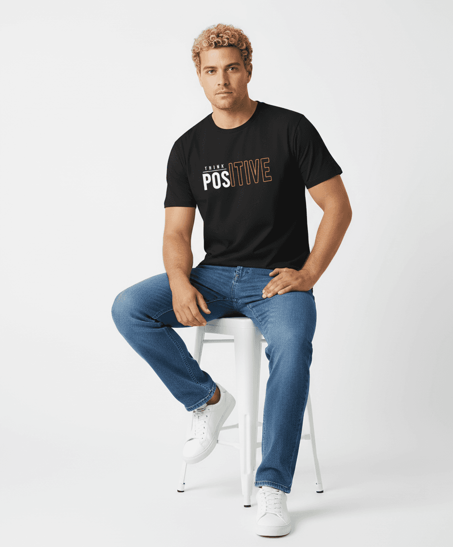 BigTiger schwarz bedrucktes t shirt herren mit positive Schriftzug getragen von Mann