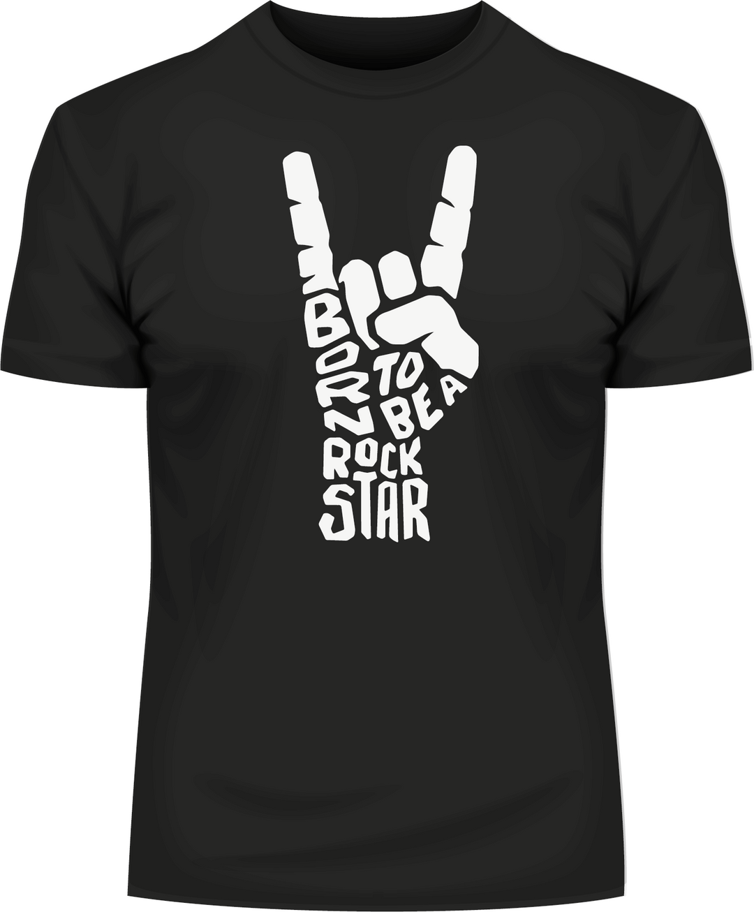 Schwarzes BigTiger t shirt herren mit weißem Rock Star Print und Rock Handzeichen
