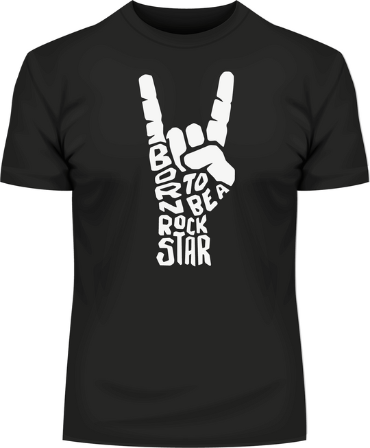 Schwarzes BigTiger t shirt herren mit weißem Rock Star Print und Rock Handzeichen