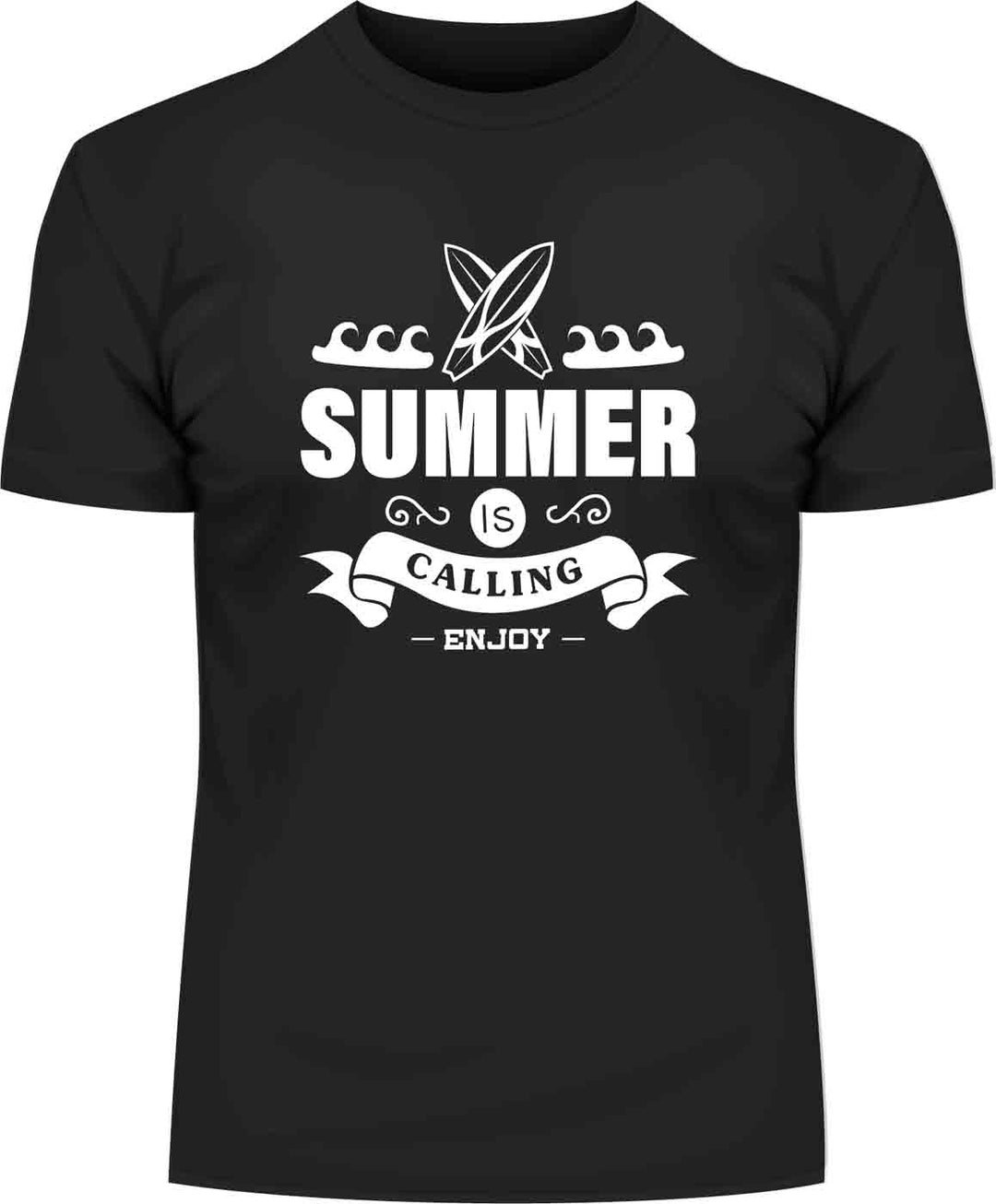 Schwarzes BigTiger T Shirt Herren mit weißem Sommer Surfbrett Print und sommerlichem Design