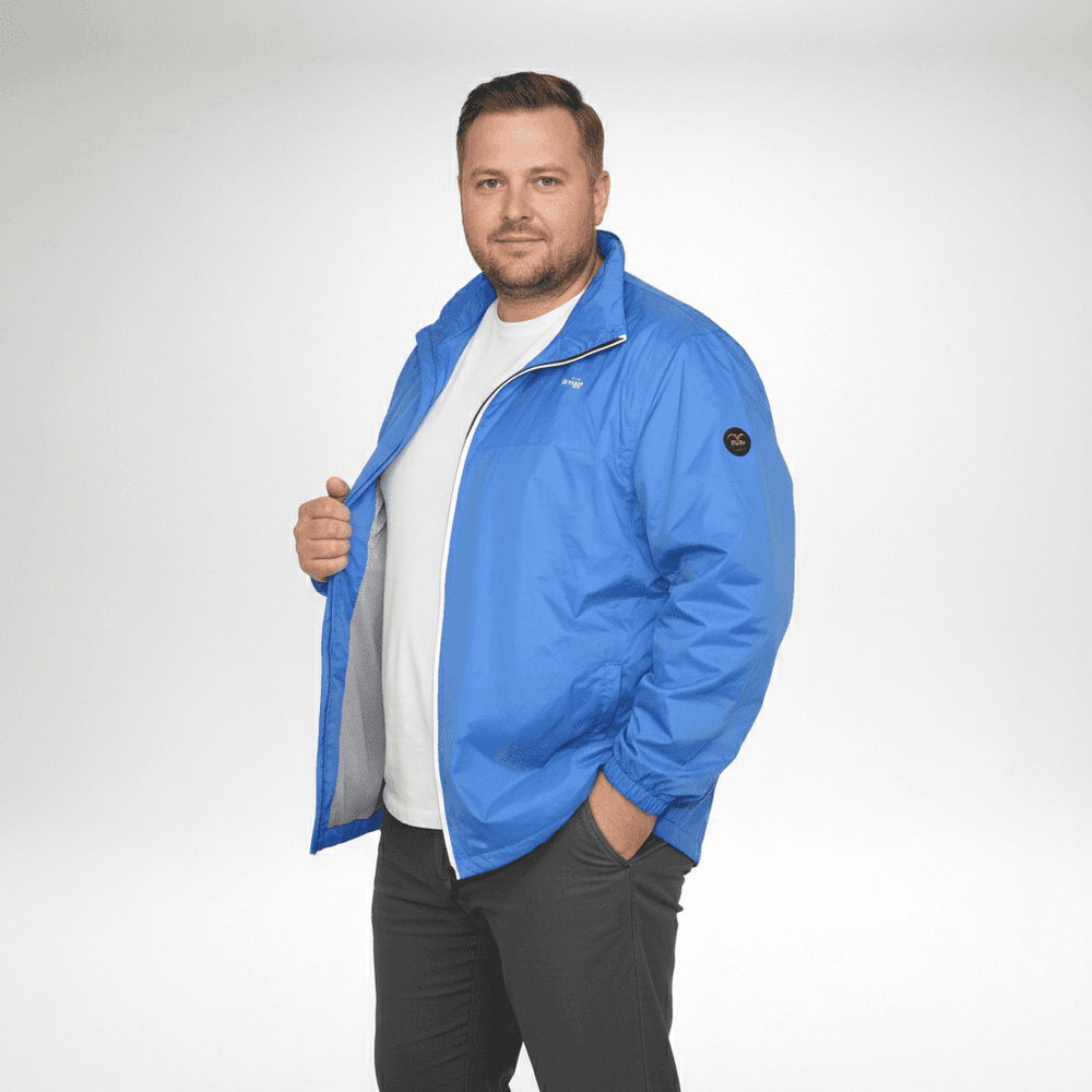 Brigg herren regenjacke in Blau mit Reißverschluss und Stehkragen für optimalen Wetterschutz