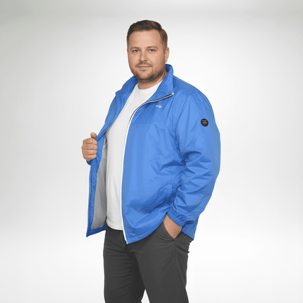 Brigg herren regenjacke in Blau mit Reißverschluss und Stehkragen für optimalen Wetterschutz