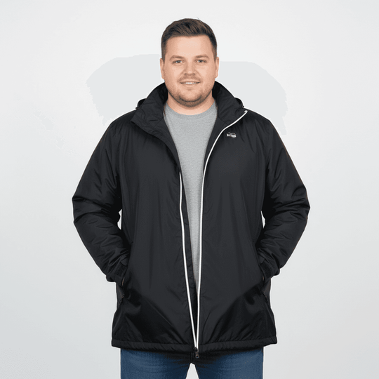 Brigg schwarze herren regenjacke mit Kapuze und Reißverschluss, lässiger Stil für den Alltag
