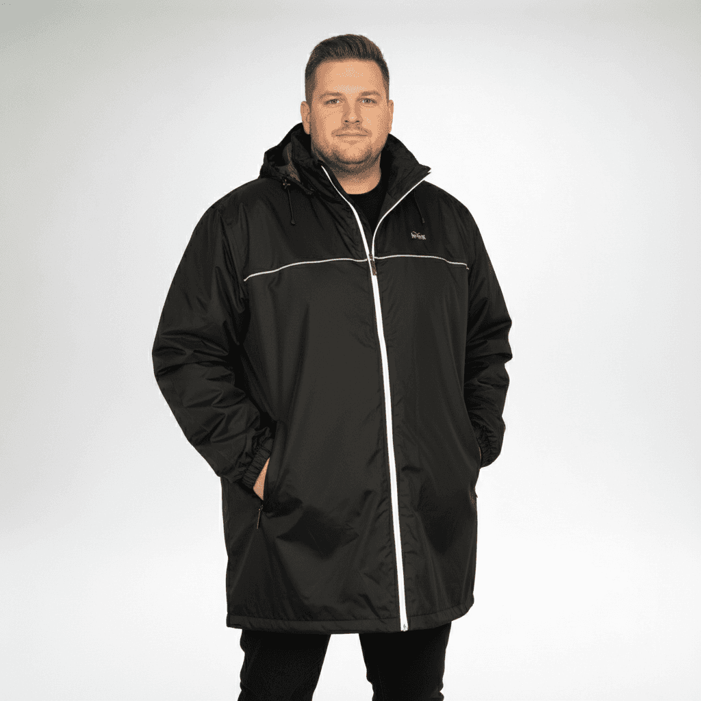 Brigg Herren Regenjacke in Schwarz mit Kapuze und Reißverschluss für optimalen Wetterschutz