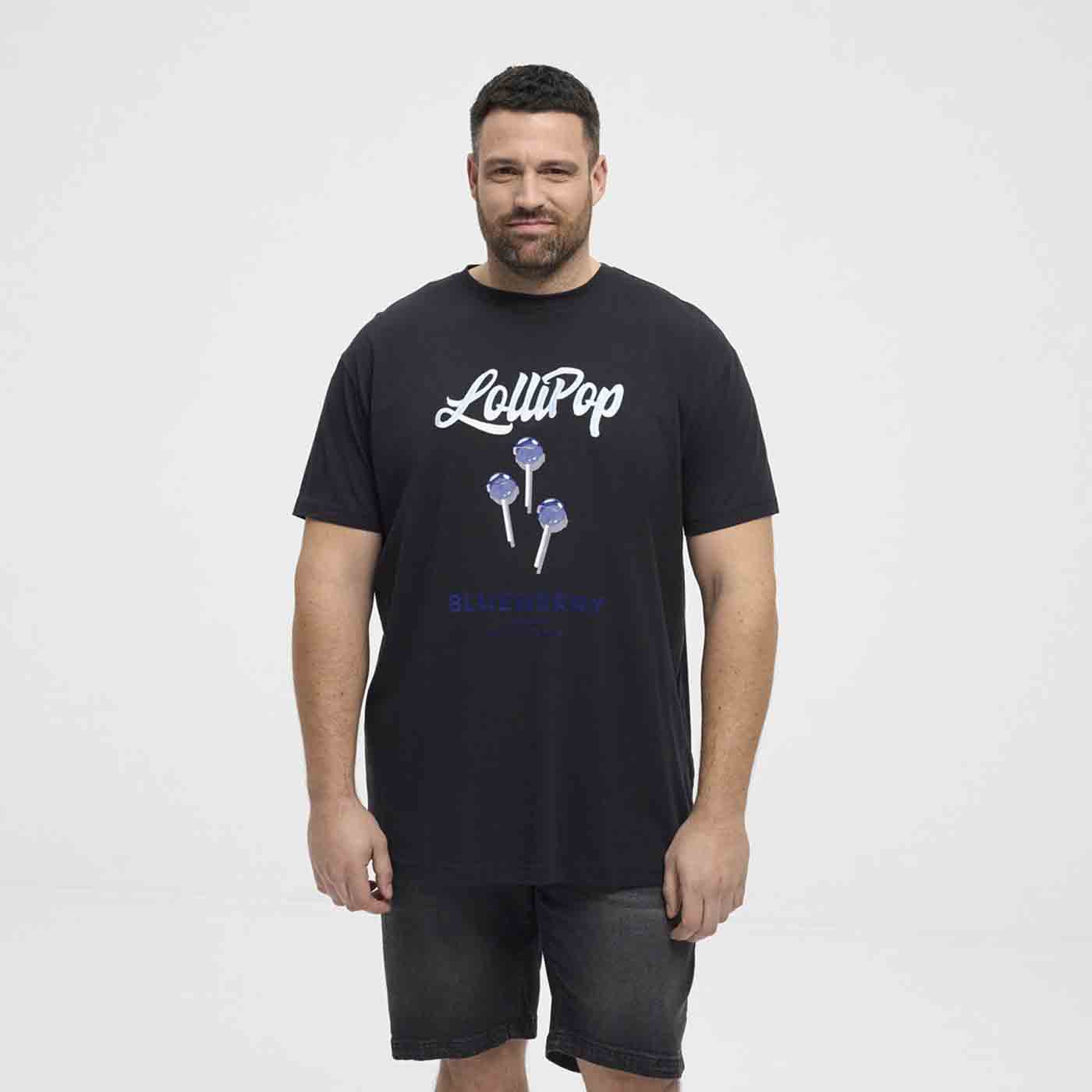 Schwarzes T-Shirt mit Lollipop Druck auf der Vorderseite, kurzarm damen Design von Allsize