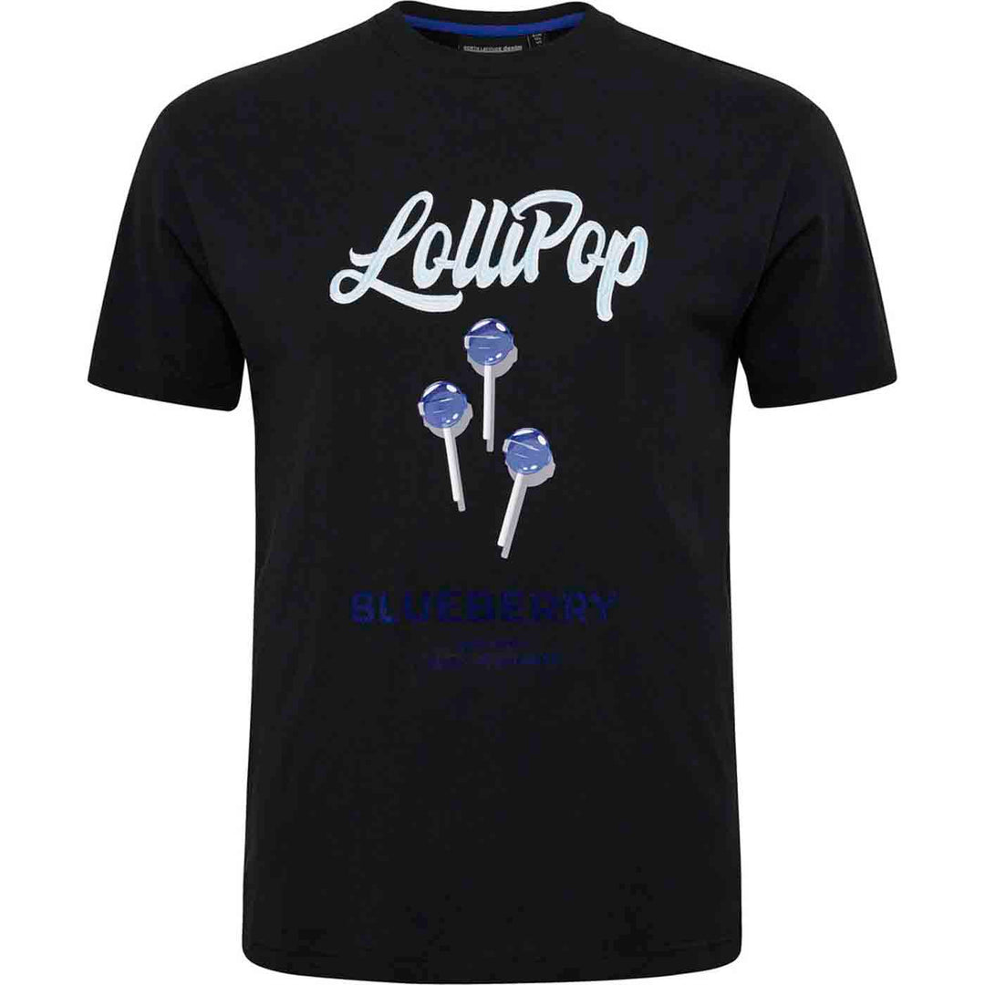 Schwarzes t-shirt kurzarm damen mit Lollipop Druck und Blaubeergeschmack von Allsize