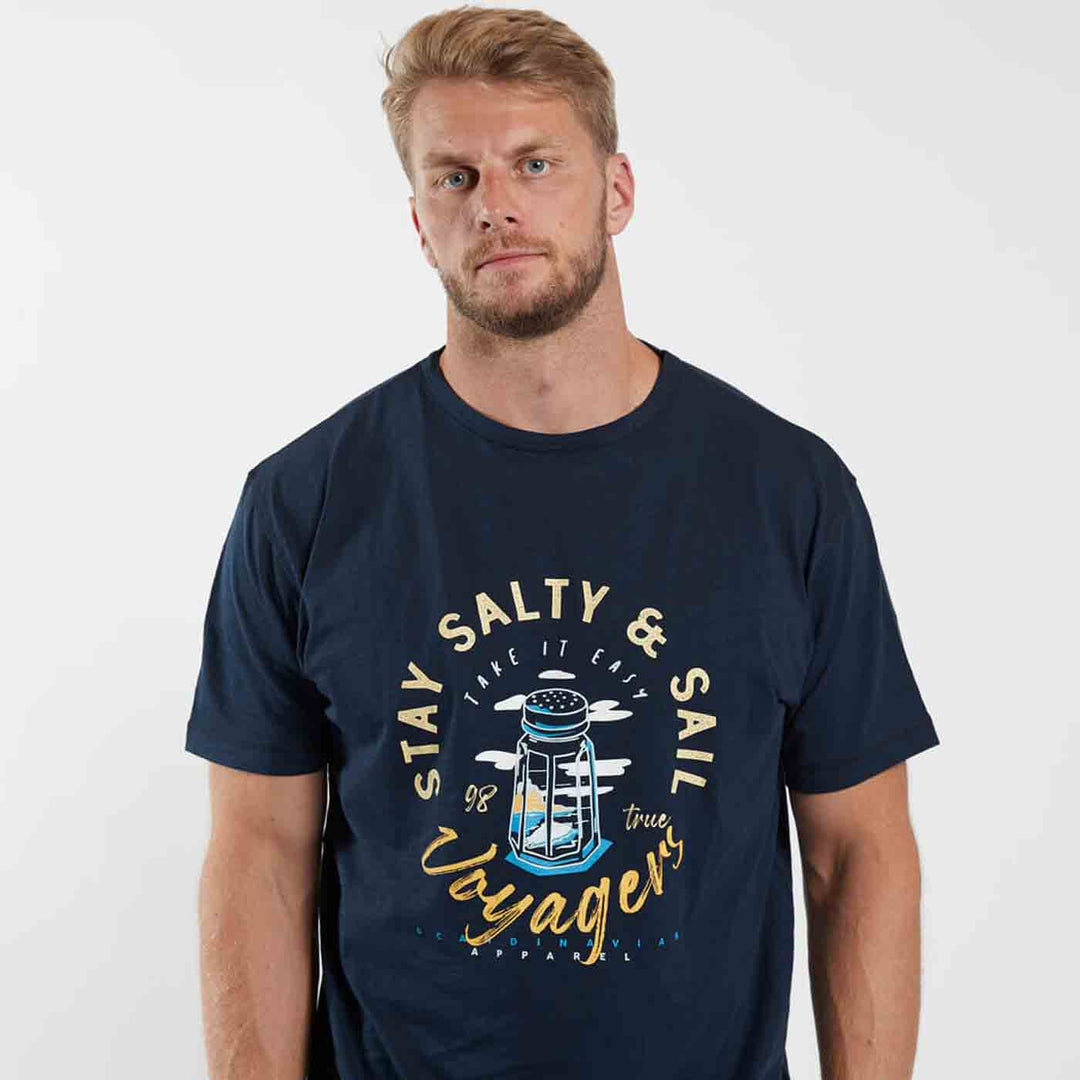 T shirt übergröße herren von Allsize dunkelblau mit maritimem Aufdruck und Rundhalsausschnitt
