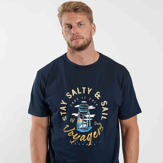 T shirt übergröße herren von Allsize dunkelblau mit maritimem Aufdruck und Rundhalsausschnitt