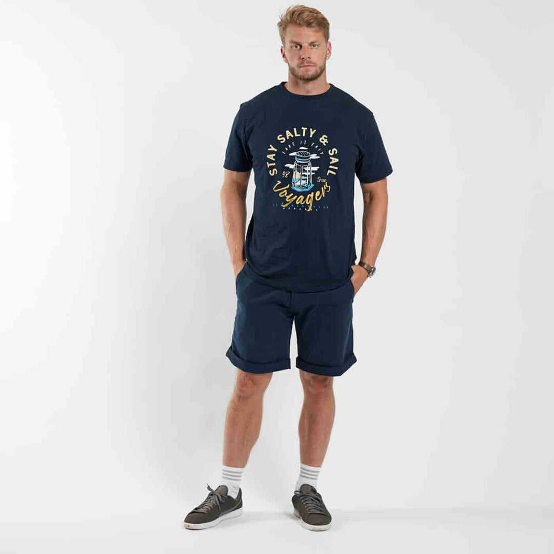 Allsize T Shirt übergröße herren in Dunkelblau mit maritimem Druck und Rundhalsausschnitt