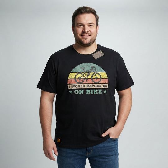 Redfield T-Shirt mit Druck Herren Übergröße in Schwarz mit Fahrradmotiv und Aufschrift On Bike