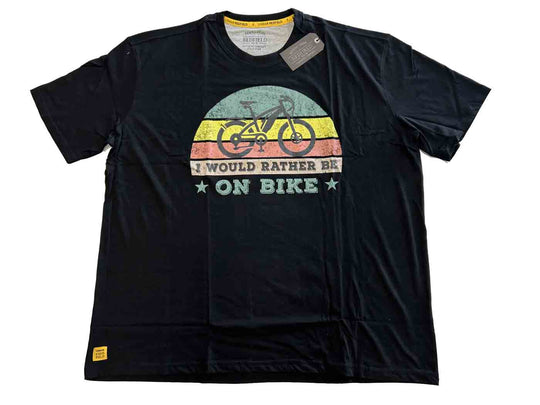 Redfield T-Shirt mit Druck Herren Übergröße in Schwarz mit farbigem Fahrrad-Print und Text auf der Vorderseite