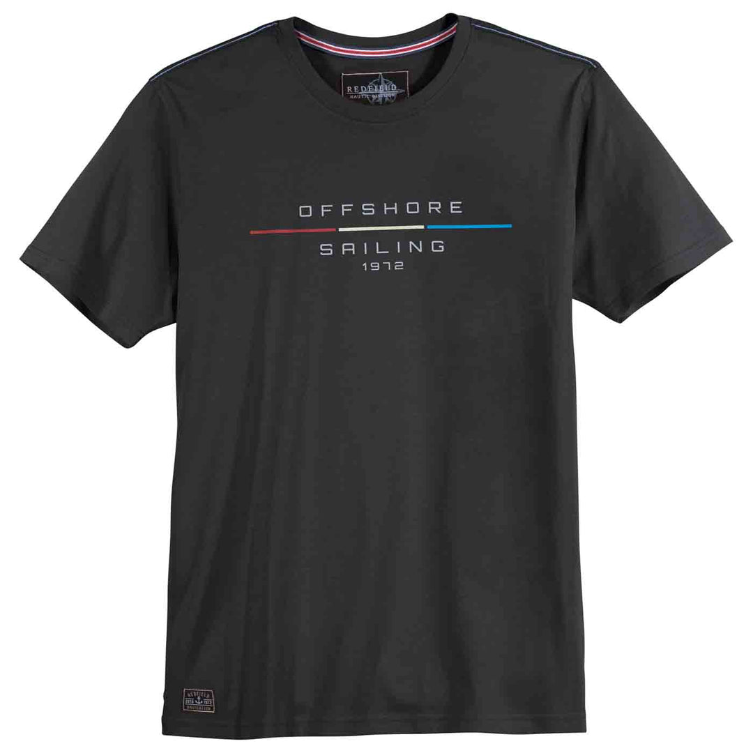 Schwarzes Redfield T-Shirt Übergröße Herren mit Offshore Sailing Druck und Rundhalsausschnitt