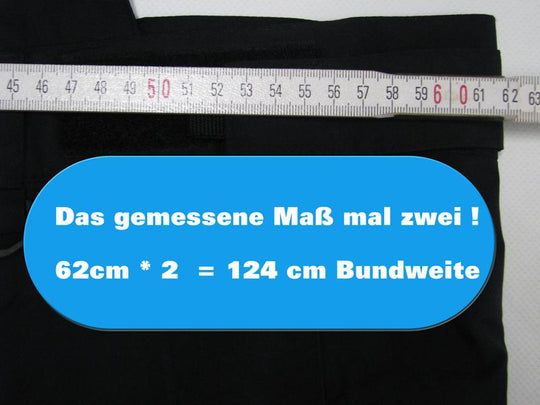 Schwarze BigTiger skihose mit Maßband zur Bundweite von 124 cm