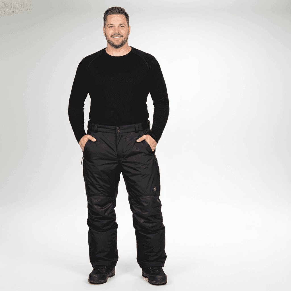 Mann trägt schwarze skihose von BigTiger mit seitlichen Taschen und verstellbarem Bund