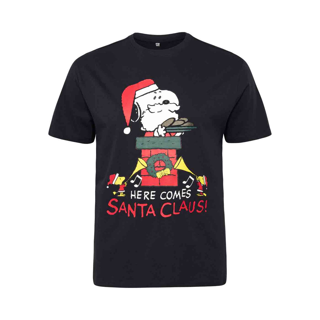 Schwarzes snoopy t-shirt von Allsize mit Weihnachtsmotiv und Santa Claus Druck