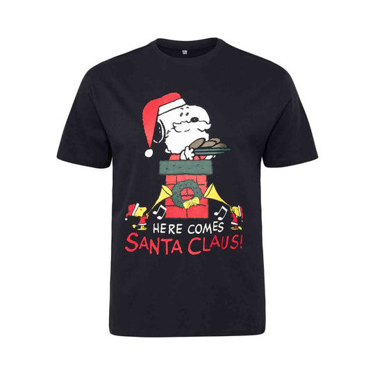 Schwarzes snoopy t-shirt von Allsize mit Weihnachtsmotiv und Santa Claus Druck