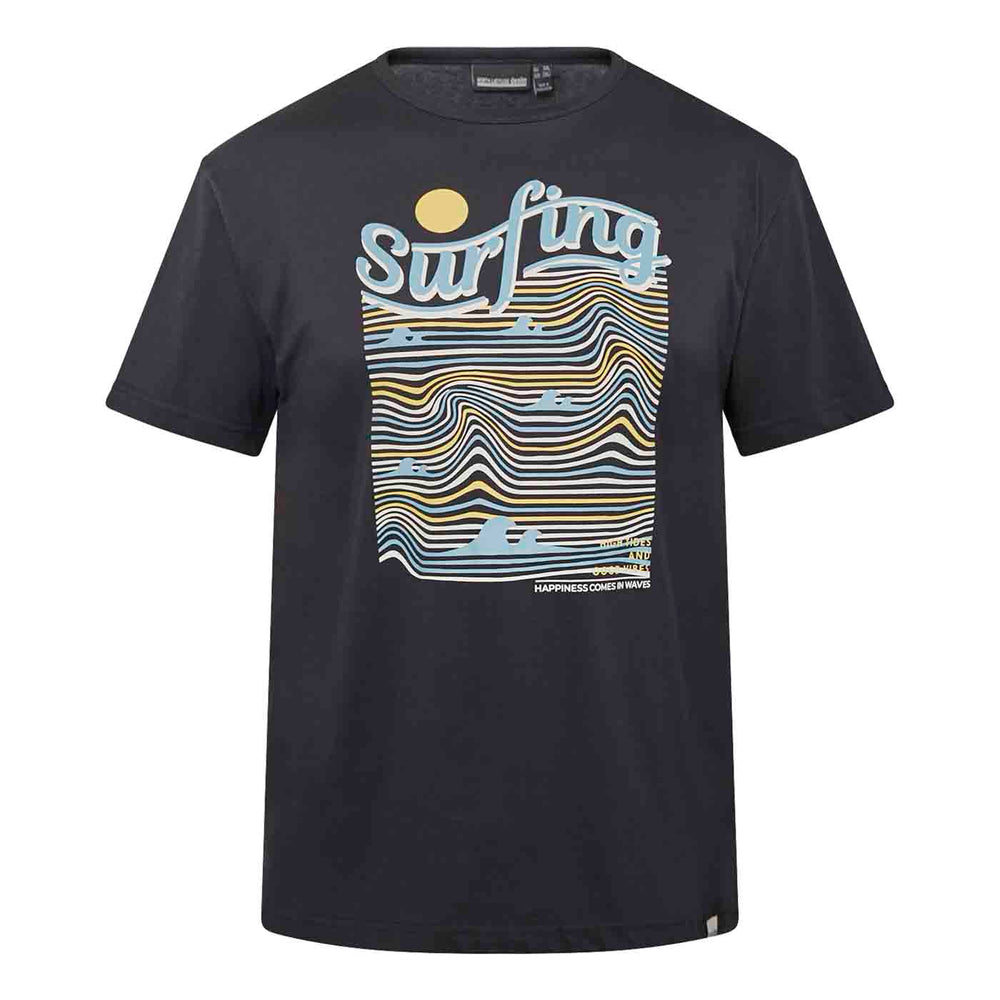 Allsize schwarzes T-Shirt mit Surfing T Shirt Motiv und grafischem Wellenprint für Surffans
