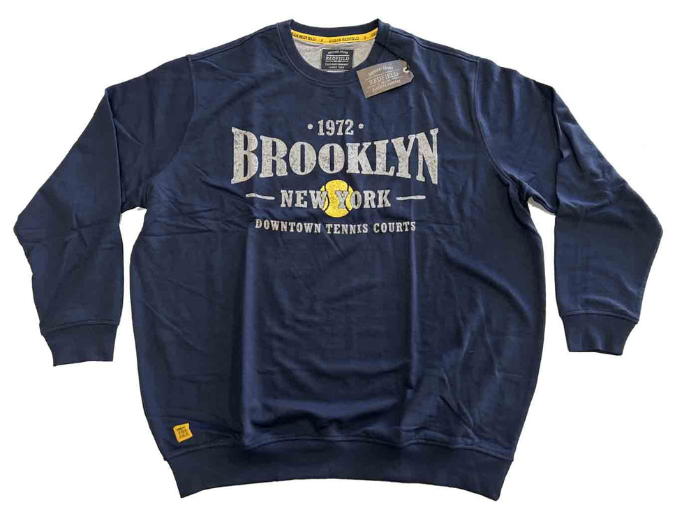 Redfield Sweatshirt Herren Übergröße in Dunkelblau mit Brooklyn Print und Bund am Saum
