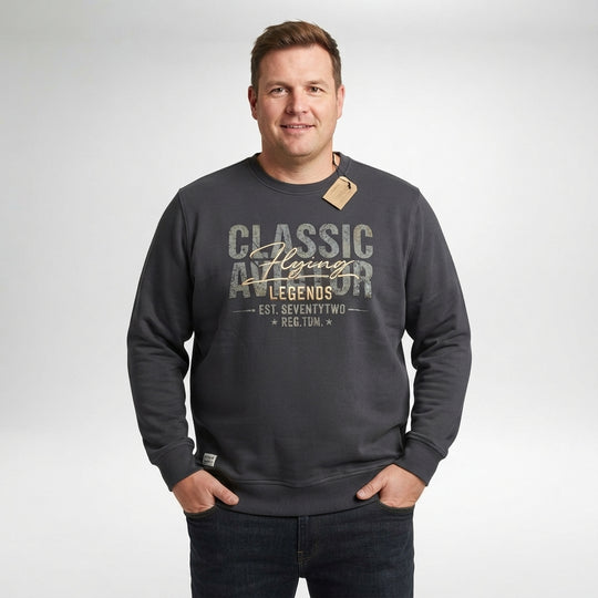 Redfield Sweatshirt Herren Übergröße in Dunkelgrau mit Classic Aufschrift und Bund am Saum