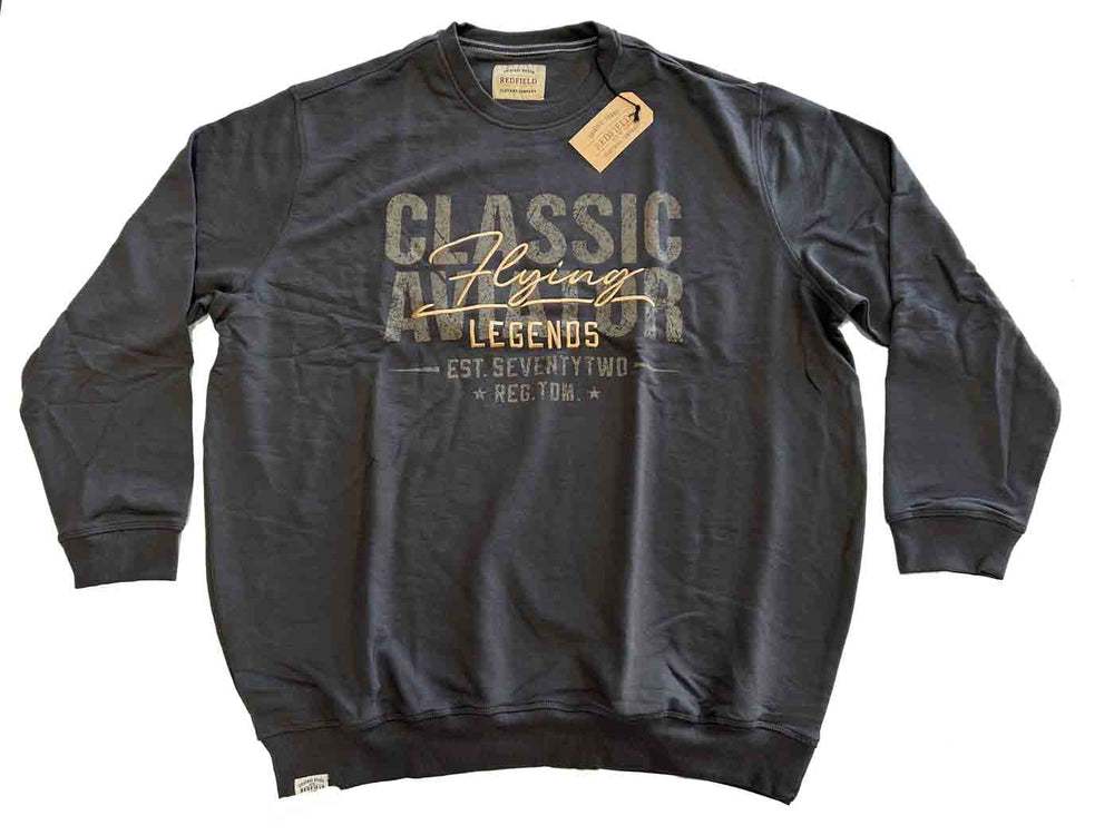 Redfield Sweatshirt Herren Übergröße in Dunkelgrau mit klassischem Print und Bündchen