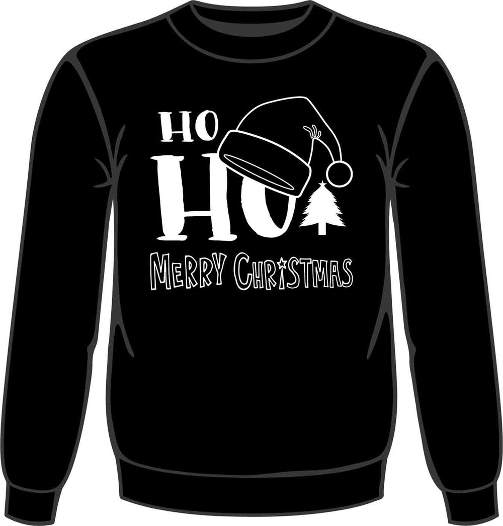 Schwarzes sweatshirt mit Bund und weißem Weihnachtsmotiv Merry Christmas und Ho Ho Ho Aufdruck