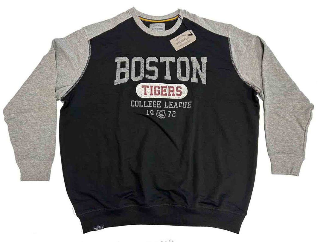 Redfield Sweatshirt Übergröße Herren in Schwarz mit grauen Ärmeln und Boston Tigers Aufdruck