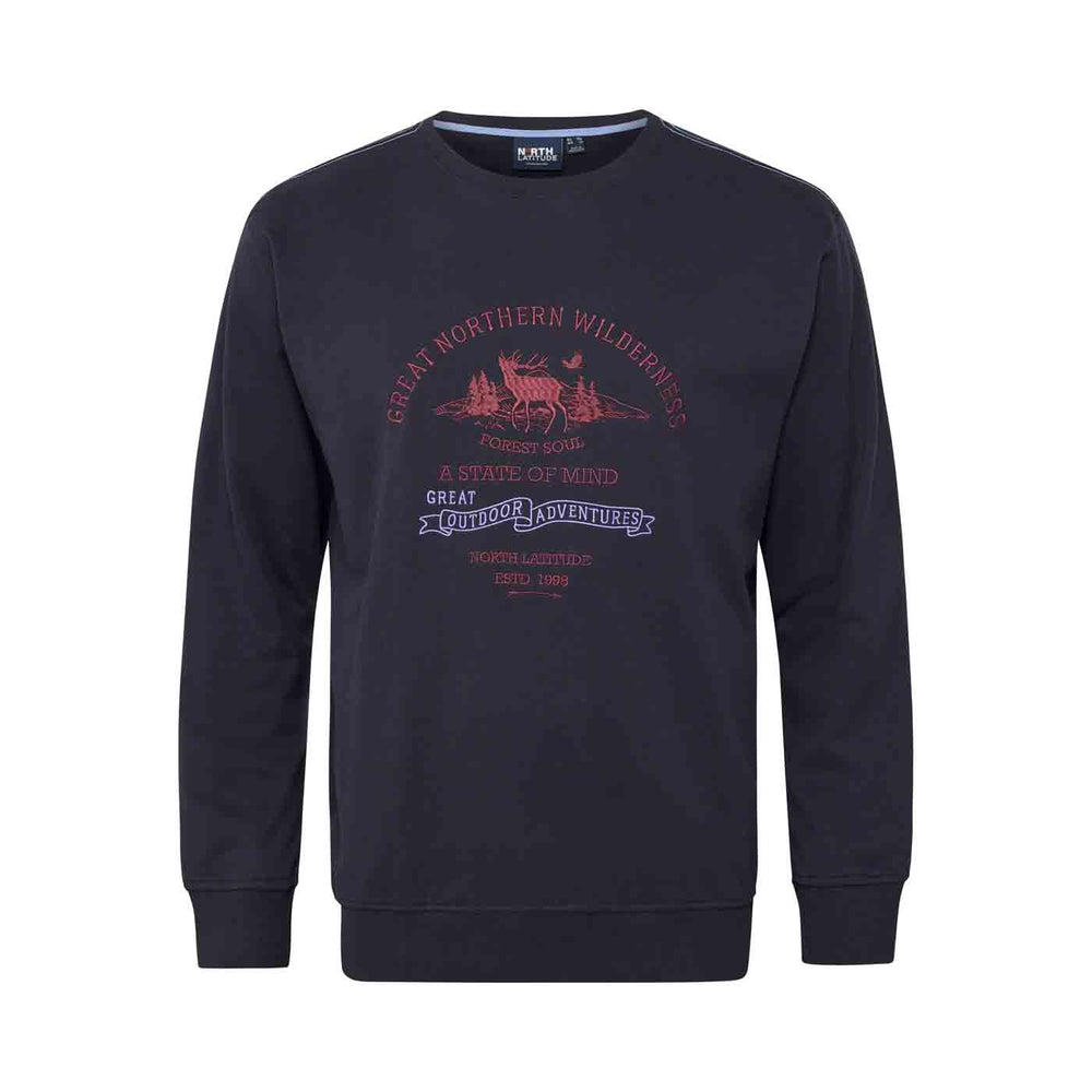 Schwarzes Sweatshirt Übergröße Herren mit langem Arm und Outdoor-Print vorne von Mein Shop