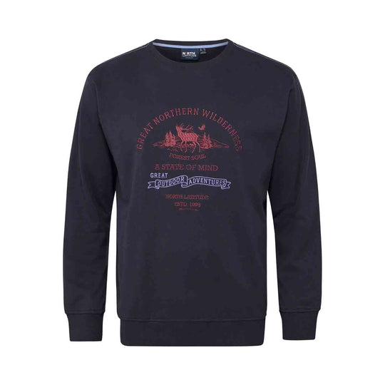 Schwarzes Sweatshirt Übergröße Herren mit langem Arm und Outdoor-Print vorne von Mein Shop