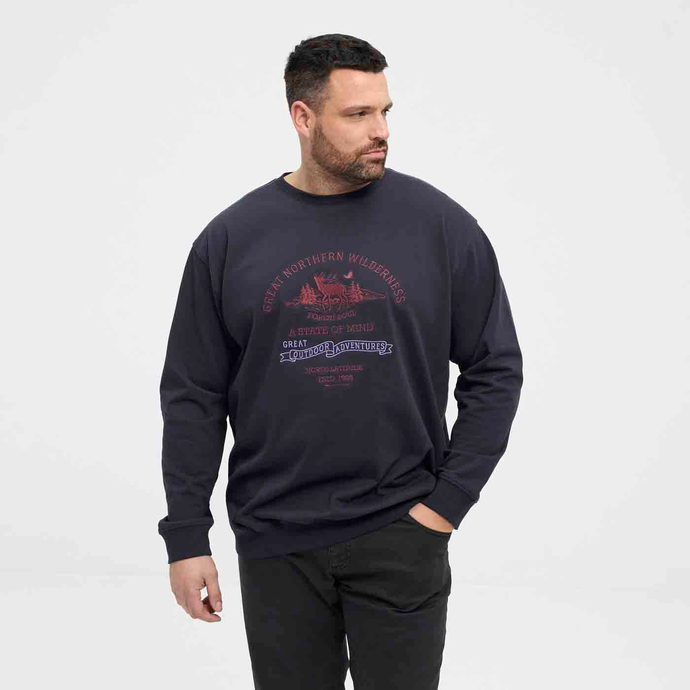 Schwarzes Sweatshirt Übergröße Herren mit rotem Aufdruck und Rundhalsausschnitt von Mein Shop