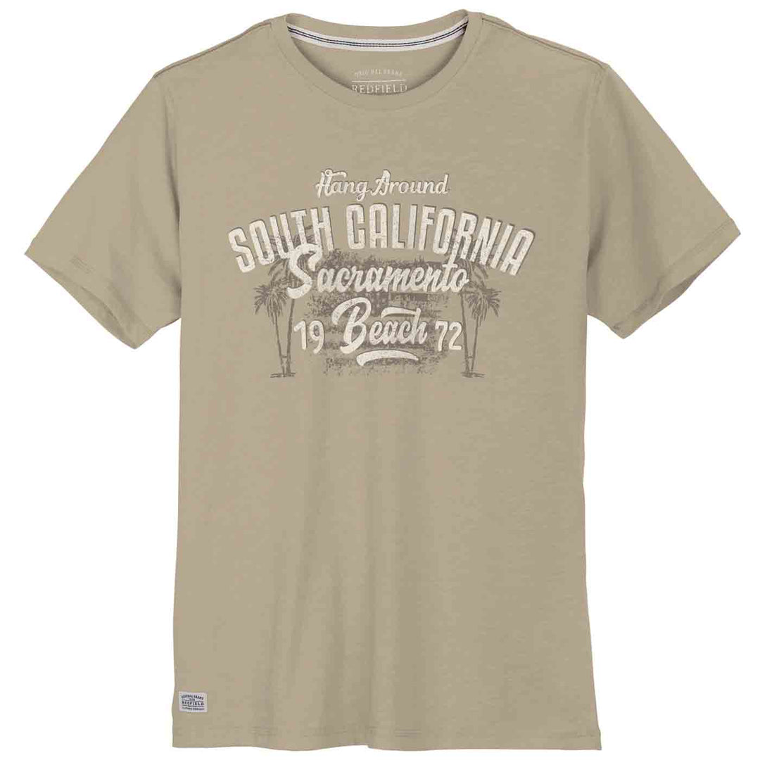 Redfield t-shirt herren bedruckt in Beige mit South California Sacramento Beach Schriftzug