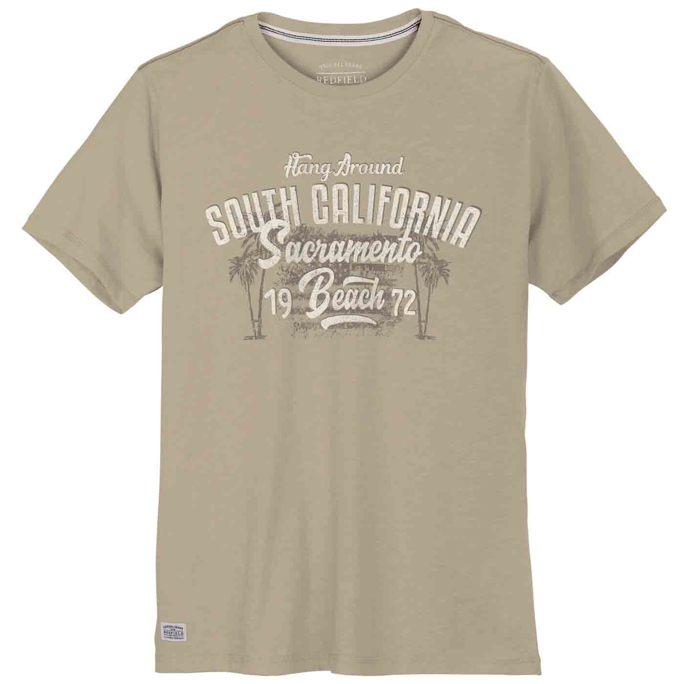 Redfield t-shirt herren bedruckt in Beige mit South California Sacramento Beach Schriftzug