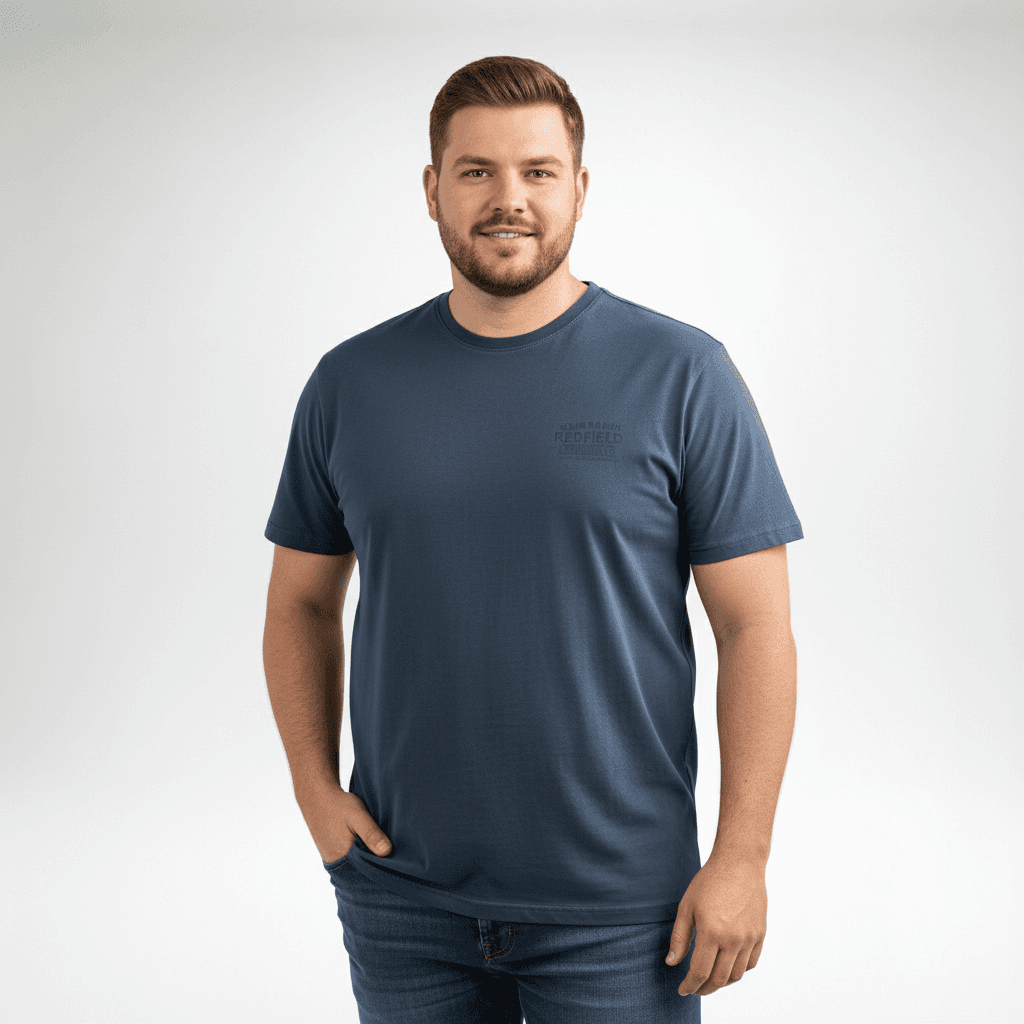 Redfield t shirt herren in Blau mit kleinem Druck auf der Brust und kurzer Arm