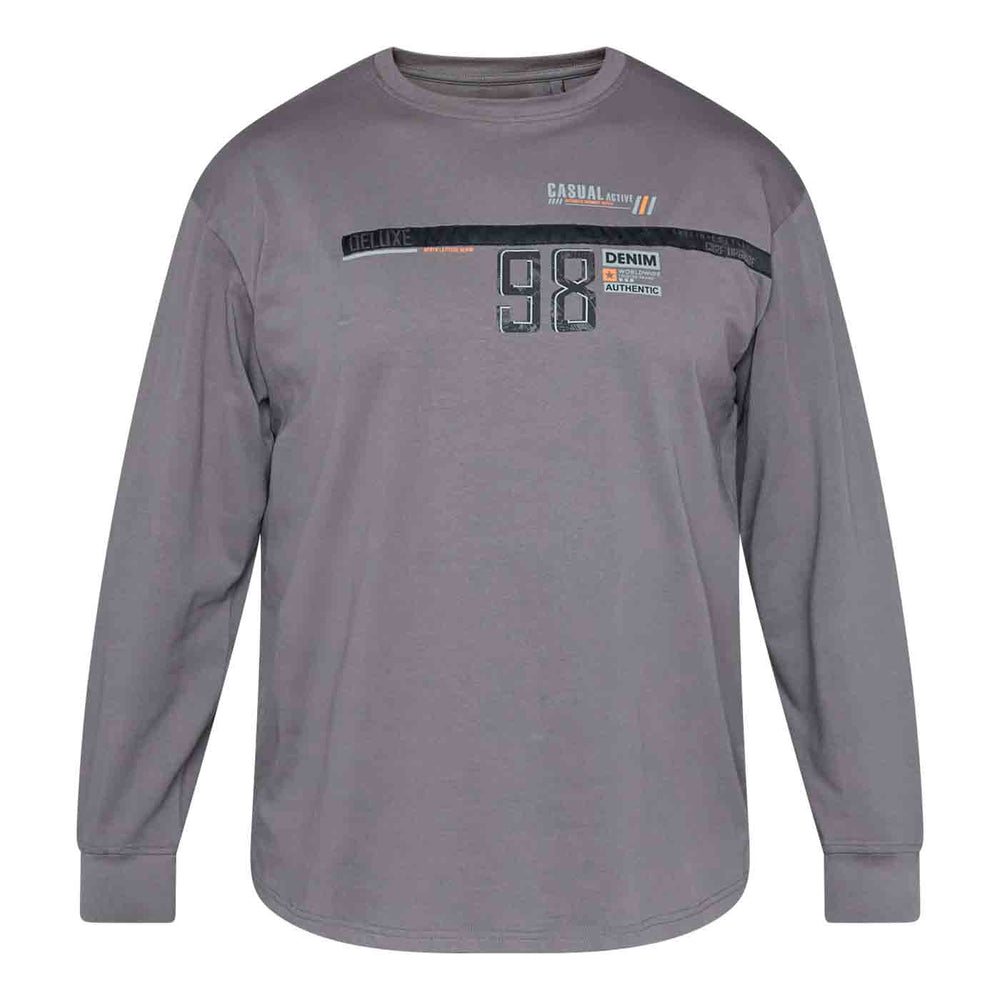 T-Shirt Langarm mit Druck Herren Übergröße von Allsize in Grau mit Nummer 98 und Casual Design