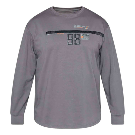 T-Shirt Langarm mit Druck Herren Übergröße von Allsize in Grau mit Nummer 98 und Casual Design