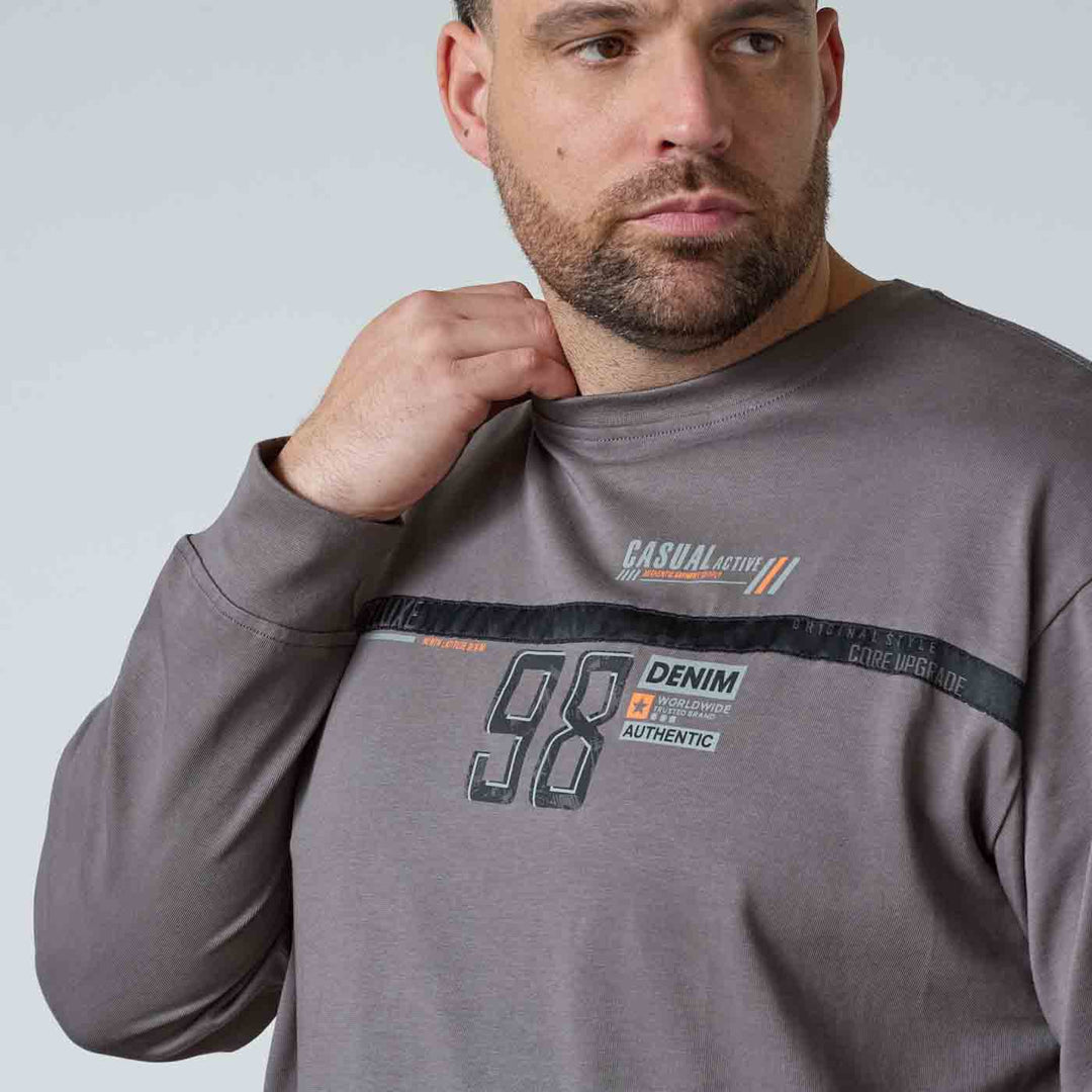 Allsize T-Shirt Langarm mit Druck Herren Übergröße in Grau mit Casual Print und 98 Aufdruck