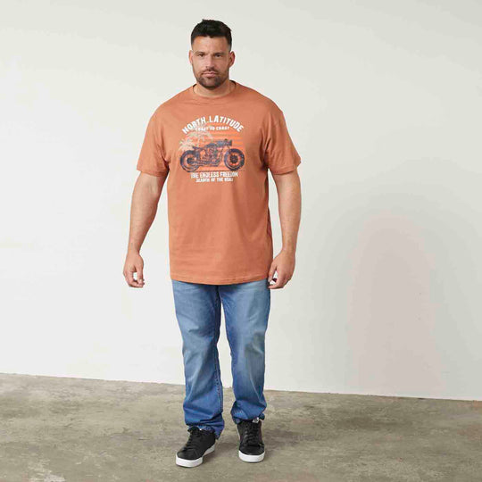 Allsize t shirt mit druck in Orange mit Motorrad-Motiv und lässiger Passform für Herren