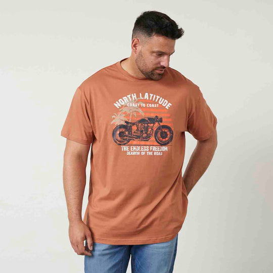 Allsize braunes t shirt mit druck Motorrad und Schriftzug vorne, Herrenmode