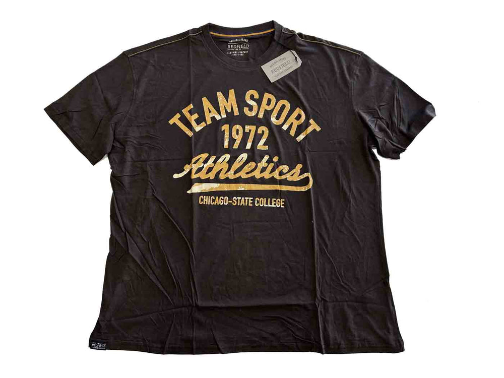 Redfield T-Shirt mit Druck Herren Übergröße schwarz mit gelbem Team Sport 1972 Schriftzug