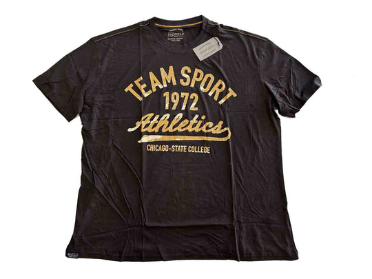 Redfield T-Shirt mit Druck Herren Übergröße schwarz mit gelbem Team Sport 1972 Schriftzug