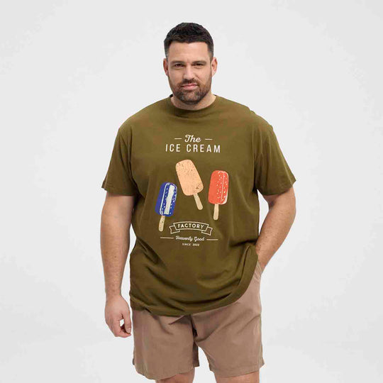 Allsize T shirt mit druck in Olivgrün mit buntem Eiscreme Motiv für Herren