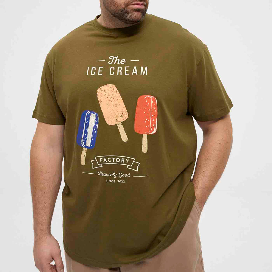 Allsize t shirt mit druck in olivgrün mit Eisdielen-Motiv und kurzen Ärmeln für Herren