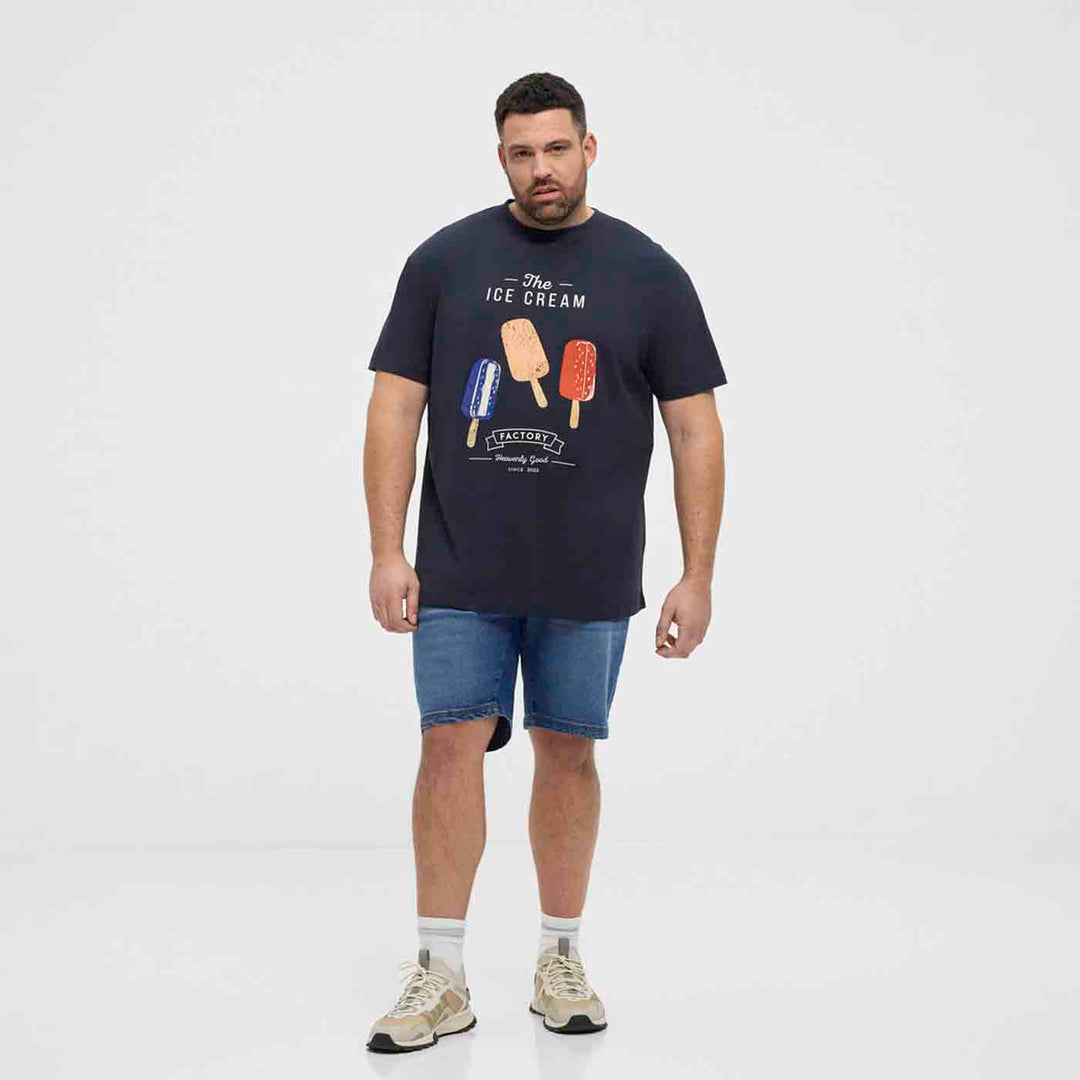 Allsize T Shirt mit Druck in Schwarz mit buntem Eis am Stiel Motiv und kurzem Ärmel