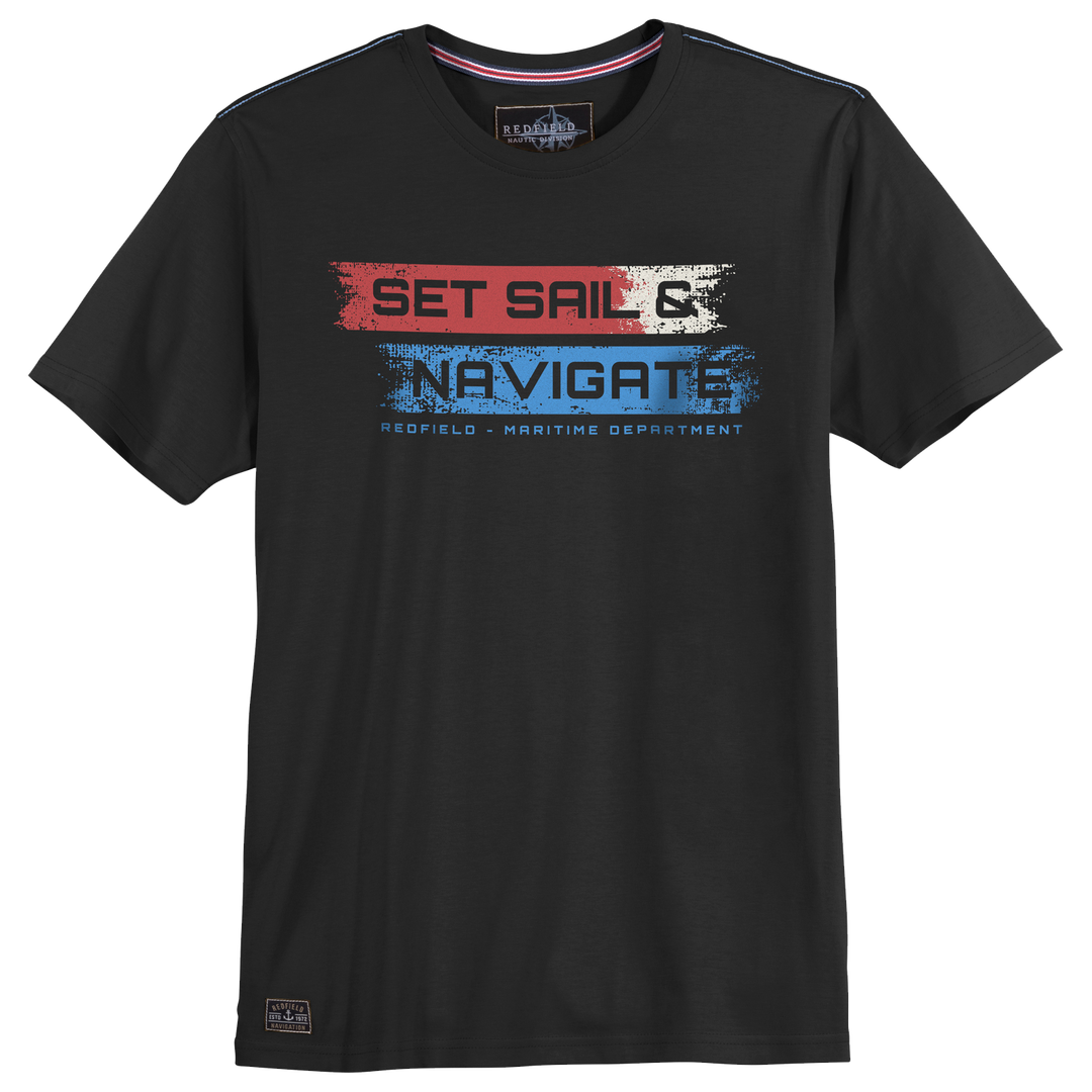 Redfield schwarzes t shirt mit druck Set Sail Navigate maritimes Design
